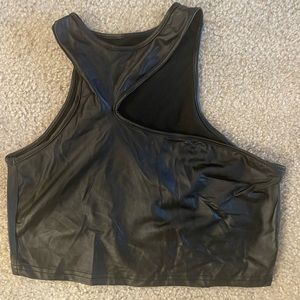 Black fake leather cut out tank